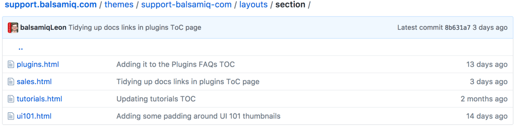 Le dossier section du site de support de Balsamiq